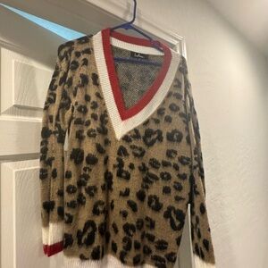 Lulu's Leopard Print V-Neck Sweater - Brown and Red